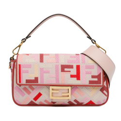 Fendi AB Fendi Pink Canvas Fabric Zucca Embroidered Baguette Satchel Italy