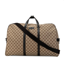 Gucci B Gucci Brown Beige Canvas Fabric GG Travel Bag Italy