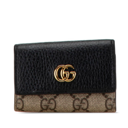 Gucci B Gucci Brown Beige with Black Coated Canvas Fabric GG Supreme Marmont 6 Key Holder Case Italy