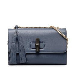 Gucci B Gucci Blue Navy Calf Leather Medium Miss Bamboo Crossbody Italy