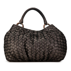 Miu Miu B Miu Miu Brown Dark Brown Calf Leather Metallic Woven Tote Italy