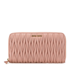 Miu Miu AB Miu Miu Pink Lambskin Leather Leather Matelasse Zip Around Wallet Italy