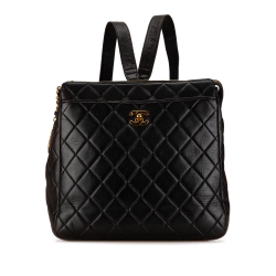 Chanel B Chanel Black Lambskin Leather Leather CC Quilted Lambskin Backpack France