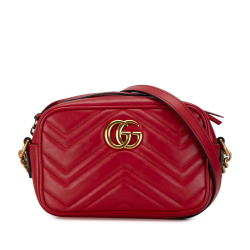 Gucci B Gucci Red Calf Leather Mini GG Marmont Matelasse Crossbody Italy