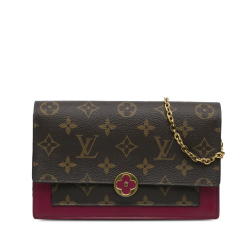 Louis Vuitton AB Louis Vuitton Brown Dark Pink Monogram Canvas Canvas Monogram Flore Wallet On Chain France