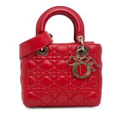 Christian Dior B Dior Red Lambskin Leather Leather Small Lambskin Cannage Lucky Badges My Lady Dior Italy