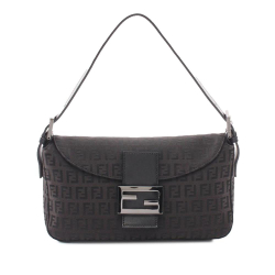 Fendi B Fendi Black Canvas Fabric Zucchino Double Flap Shoulder Bag Italy