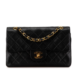 Chanel B Chanel Black Lambskin Leather Leather Small Classic Lambskin Double Flap France