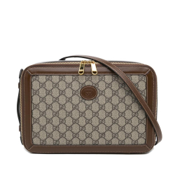 Gucci A Gucci Brown Beige Coated Canvas Fabric GG Supreme Azalea Box Bag Italy