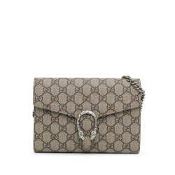 Gucci B Gucci Brown Beige Coated Canvas Fabric Mini GG Supreme Dionysus Wallet on Chain Italy