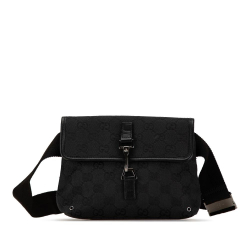 Gucci B Gucci Black Canvas Fabric GG Jackie Belt Bag Italy