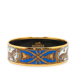 Hermès AB Hermès Blue with Gold Enamel Other Wide Grand Apparat Bangle 65 Austria