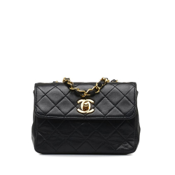 Chanel B Chanel Black Lambskin Leather Leather Mini CC Quilted Lambskin Flap France