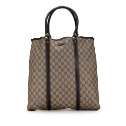 Gucci B Gucci Brown Beige Coated Canvas Fabric GG Supreme Joy Tote Italy