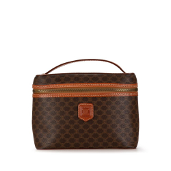 Celine B Celine Brown Coated Canvas Fabric Macadam Vanity Bag Italy