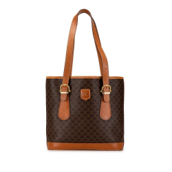 Celine B Celine Brown Coated Canvas Fabric Macadam Tote Bag Italy