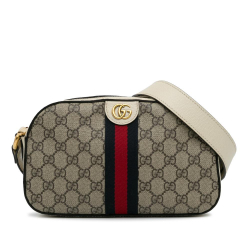 Gucci AB Gucci Brown Beige Coated Canvas Fabric GG Supreme Ophidia Crossbody Bag Italy