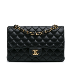 Chanel B Chanel Black Lambskin Leather Leather Medium Classic Lambskin Double Flap France