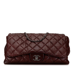 Chanel B Chanel Red Bordeaux Lambskin Leather Leather Maxi Lambskin 3 Accordion Flap Italy