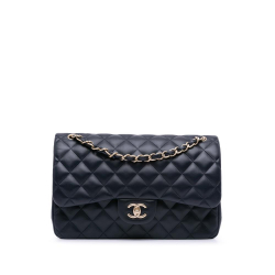 Chanel AB Chanel Blue Navy Lambskin Leather Leather Jumbo Classic Lambskin Double Flap Italy