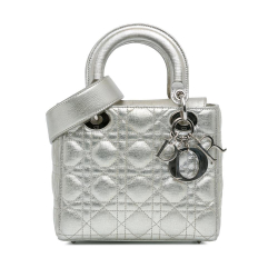 Christian Dior B Dior Silver Calf Leather Small Metallic Grained skin Cannage Lucky Badges My Lady Dior Italy