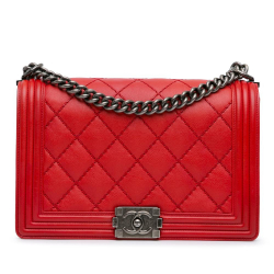 Chanel AB Chanel Red Lambskin Leather Leather Medium Lambskin Double Stitch Boy Flap Italy