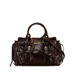 Miu Miu B Miu Miu Brown Dark Brown Calf Leather Vitello Lux Gathered Satchel Turkey