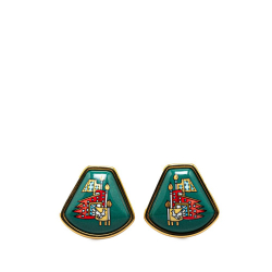 Hermès AB Hermès Green with Gold Enamel Other Flags Cloisonne Clip On Earrings France