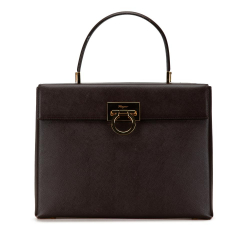 Salvatore Ferragamo B Ferragamo Brown Dark Brown Calf Leather Gancini Top Handle Handbag Italy