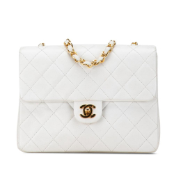 Chanel B Chanel White Off White Lambskin Leather Leather Square Classic Quilted Lambskin Flap France