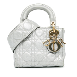 Christian Dior AB Dior Silver Lambskin Leather Leather Mini Lambskin Cannage Lady Dior Italy