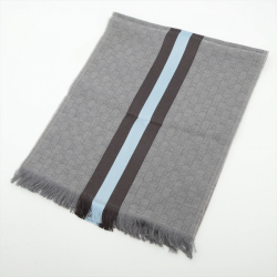 Gucci Scarve 180x35cm GG Black and Azure Stripe Grey