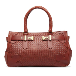 Bottega Veneta B Bottega Veneta Red Calf Leather Intrecciato Tote Bag Italy