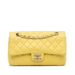 Chanel AB Chanel Yellow Calf Leather Medium Classic Double Stitch skin Double Flap Italy