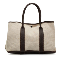 Hermès B Hermès Brown Beige Canvas Fabric Garden Party PM France