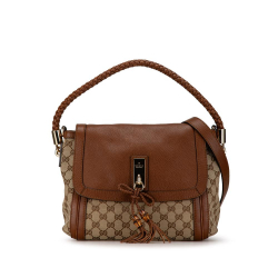 Gucci B Gucci Brown Beige Canvas Fabric GG Bella Satchel Italy