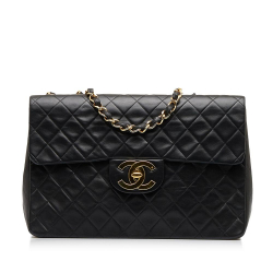 Chanel B Chanel Black Lambskin Leather Leather Maxi XL Classic Lambskin Single Flap France