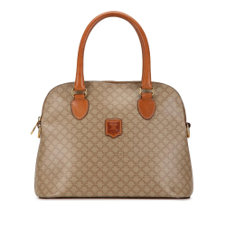 Celine B Celine Brown Beige Coated Canvas Fabric Macadam Dome Satchel Italy