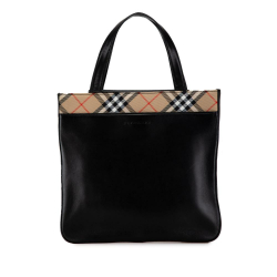 Burberry B Burberry Black Calf Leather Nova Check Canvas Trimmed Tote United Kingdom