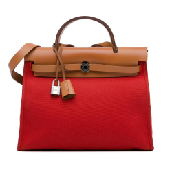 Hermès AB Hermès Red with Brown Canvas Fabric Toile Herbag Zip 31 France