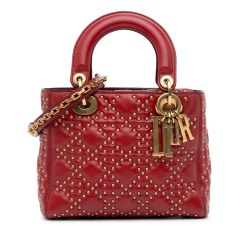 Christian Dior AB Dior Red Lambskin Leather Leather Small Lambskin Cannage Studded Supple Lady Dior Italy