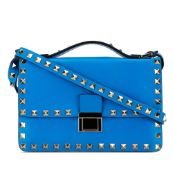 Valentino AB Valentino Blue Calf Leather Rockstud Flap Satchel Italy