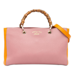 Gucci AB Gucci Pink with Orange Calf Leather Medium Bicolor Bamboo Shopper Italy