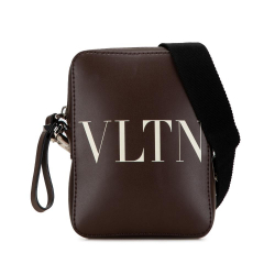 Valentino AB Valentino Brown Dark Brown Calf Leather Small VLTN Crossbody Italy