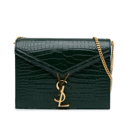 Saint Laurent AB Saint Laurent Green Dark Green Calf Leather Croc Embossed Cassandra Clasp Bag Italy