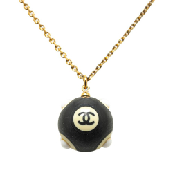 Chanel B Chanel Gold with Black Gold Plated Metal Resin Ball Pendant Necklace France