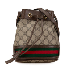 Gucci B Gucci Brown Beige Coated Canvas Fabric Mini GG Supreme Ophidia Bucket Bag Italy