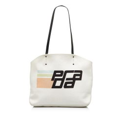 Prada B Prada White Canvas Fabric Canapa Racing Logo Shopping Tote Italy