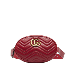 Gucci AB Gucci Red Calf Leather GG Marmont Matelasse Belt Bag Italy