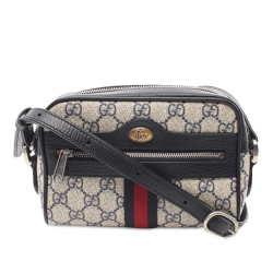 Gucci B Gucci Brown Beige Coated Canvas Fabric Mini GG Supreme Ophidia Crossbody Bag Italy